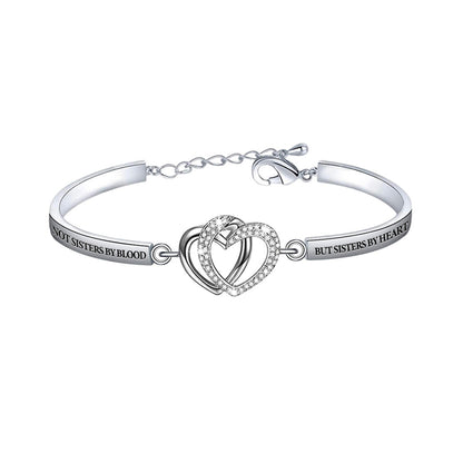 FOR FRIEND - NOT SISTERS BY BLOOD BUT SISTERS BY HEART DOUBLE HEART BRACELET