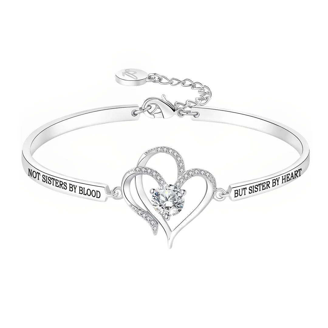 For My Friend-Not Sisters By Blood But Sisters By Heart Double Heart Bracelet