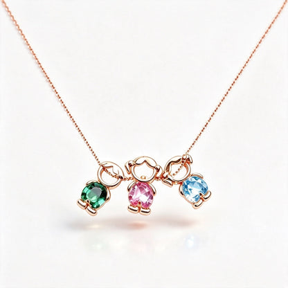For Love- Personalized Heart Birthstone Doll Family Necklace