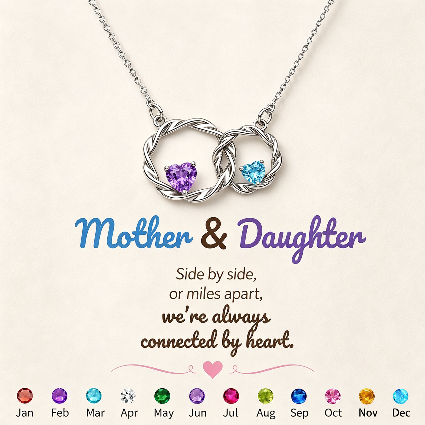 For My Daughter- I Always With You Custom Double Birthstones Necklace
