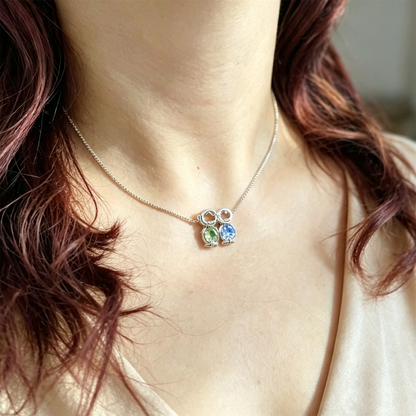 For Love- Personalized Heart Birthstone Doll Family Necklace