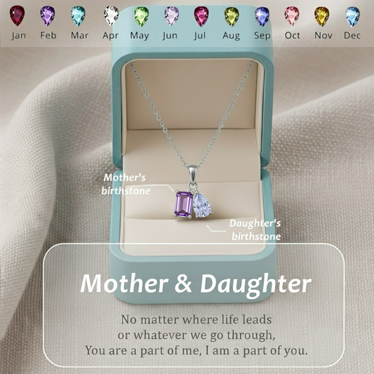MOTHER AND DAUGHTER FOREVER LINKED TOGETHER CUSTOM BIRTHSTONES NECKLACE