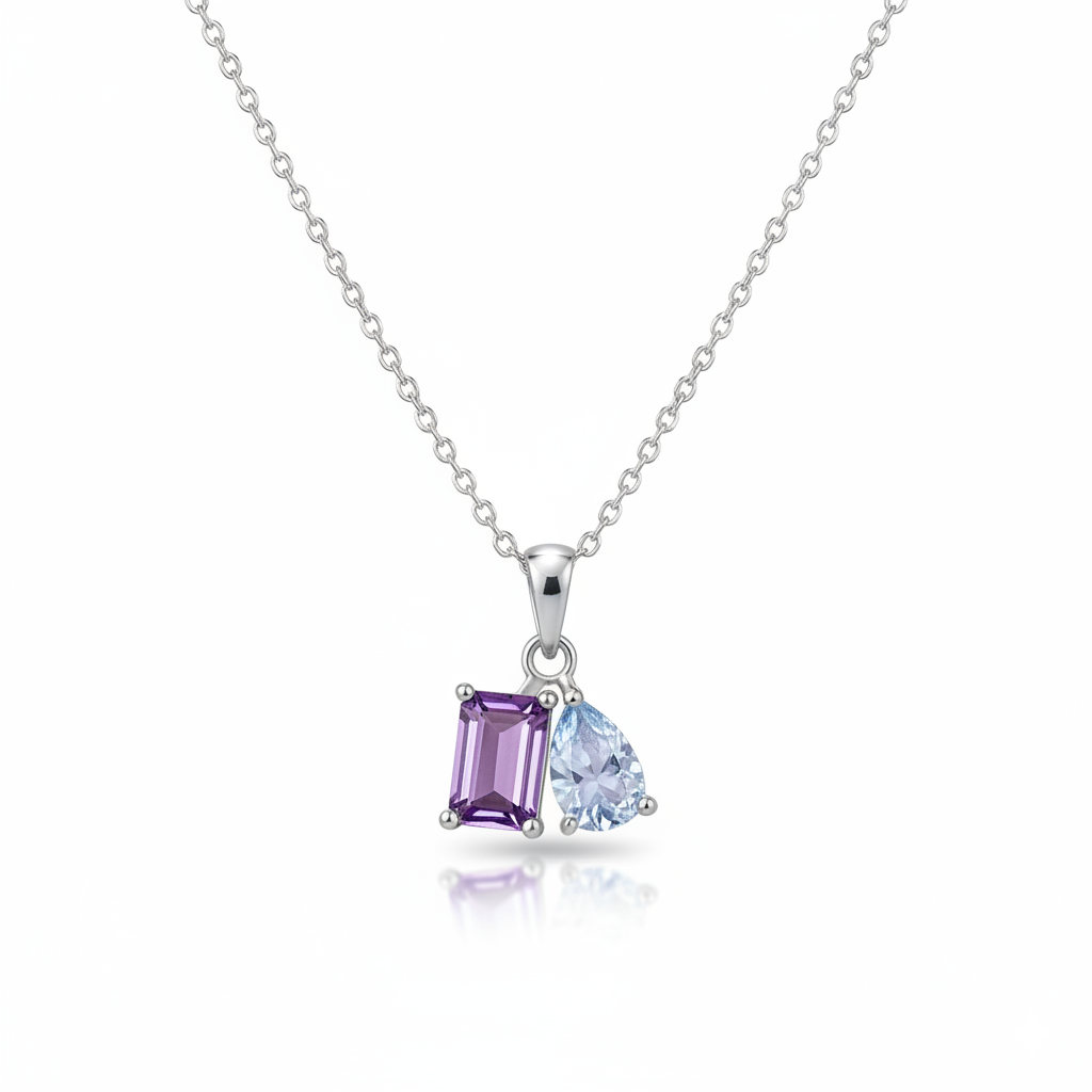 MOTHER AND DAUGHTER FOREVER LINKED TOGETHER CUSTOM BIRTHSTONES NECKLACE