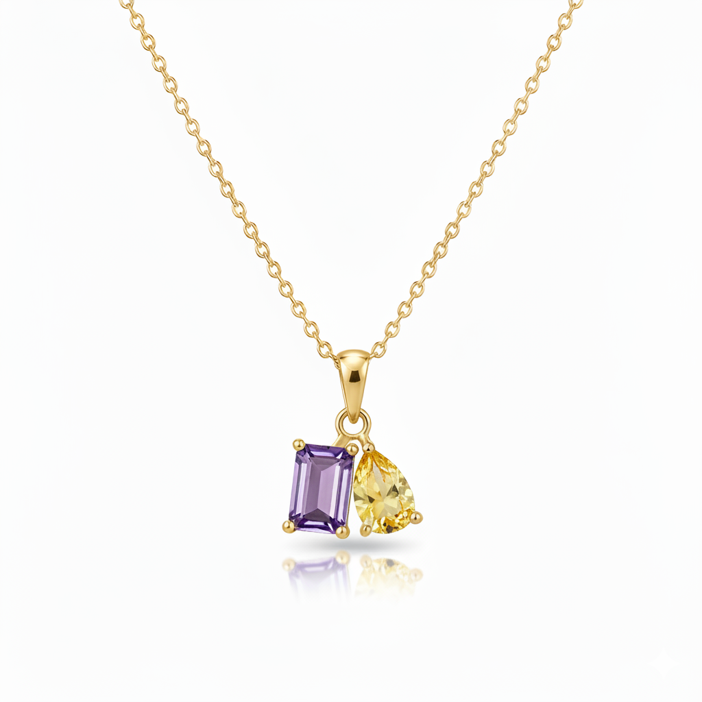 MOTHER AND DAUGHTER FOREVER LINKED TOGETHER CUSTOM BIRTHSTONES NECKLACE
