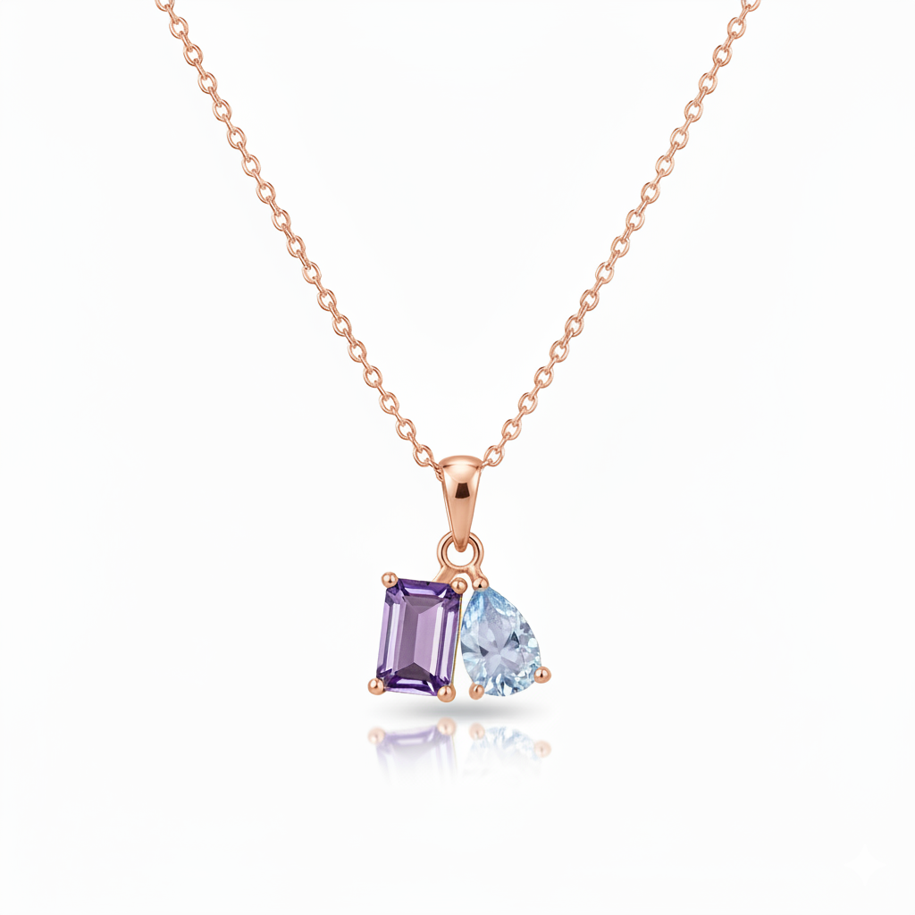 MOTHER AND DAUGHTER FOREVER LINKED TOGETHER CUSTOM BIRTHSTONES NECKLACE