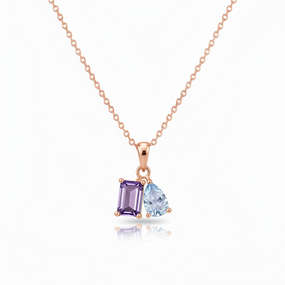 MOTHER AND DAUGHTER FOREVER LINKED TOGETHER CUSTOM BIRTHSTONES NECKLACE