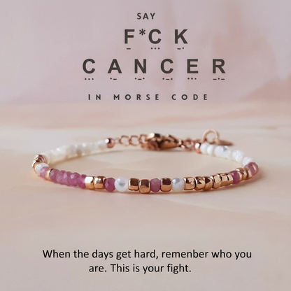 'F*ck Cancer' Pink Tourmaline Morse Code Breast Cancer Bracelet