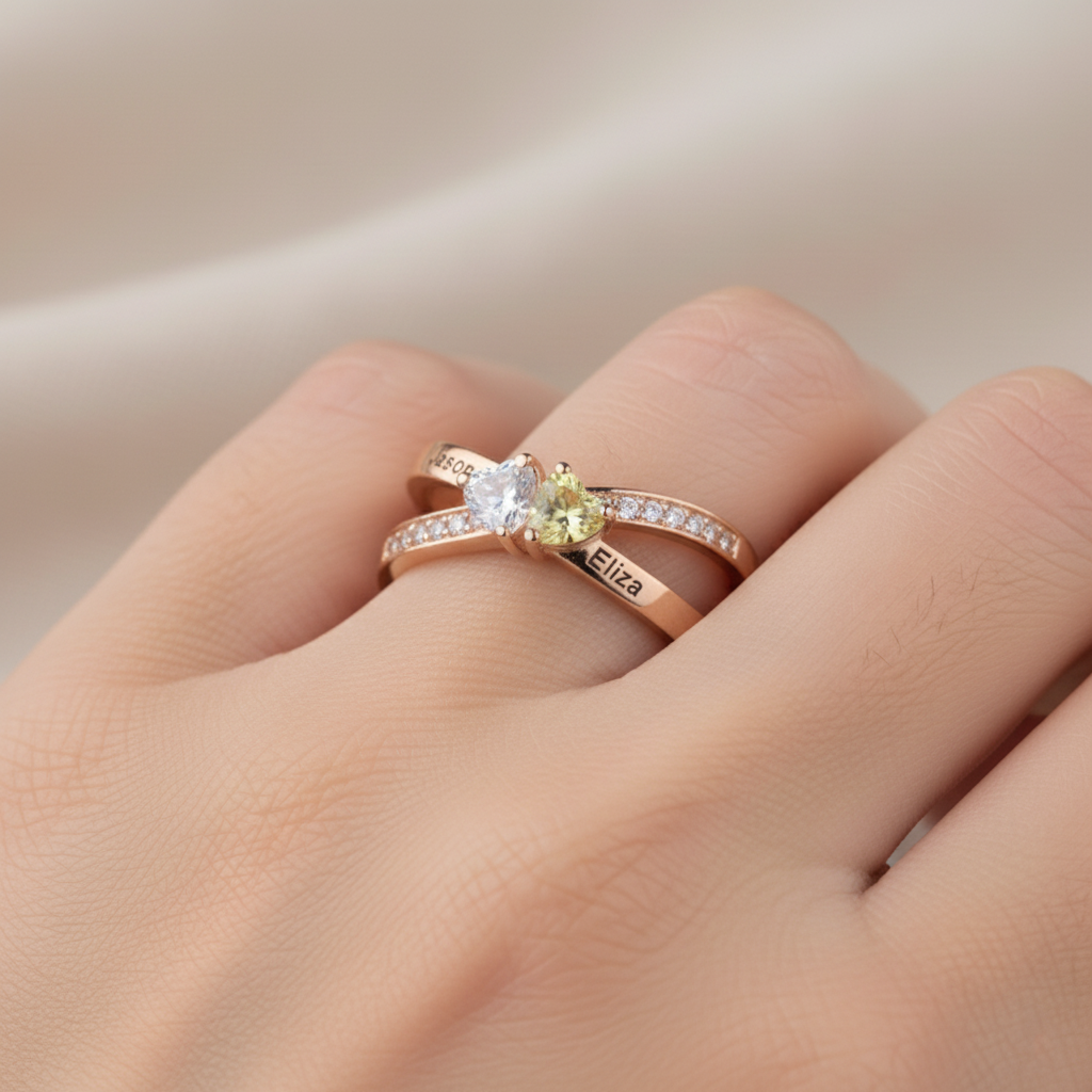 For My Daughter- Custom Promise Two Heart Birthstone Ring