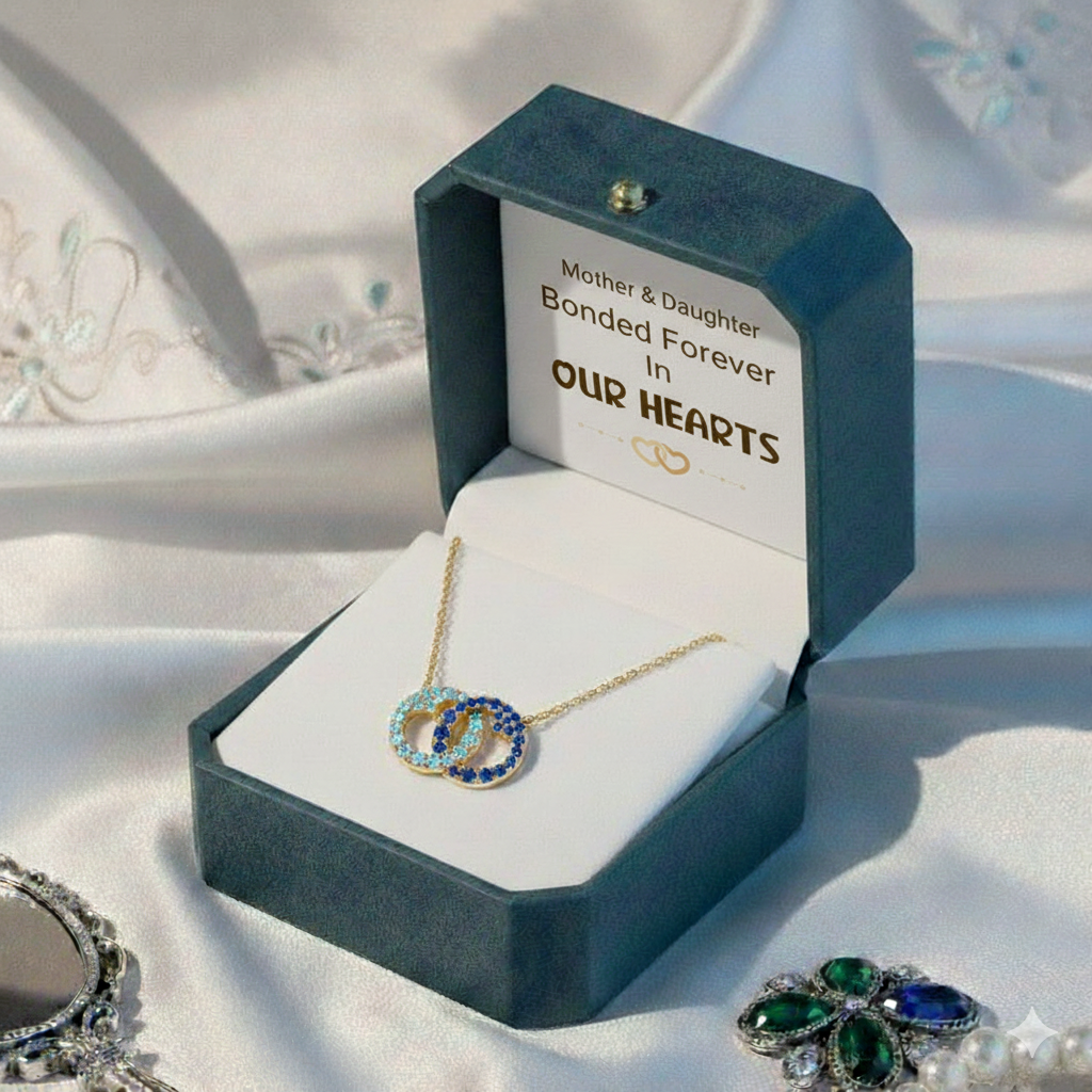 Mother & Daughter Linking Hearts Circle Birthstone Necklace