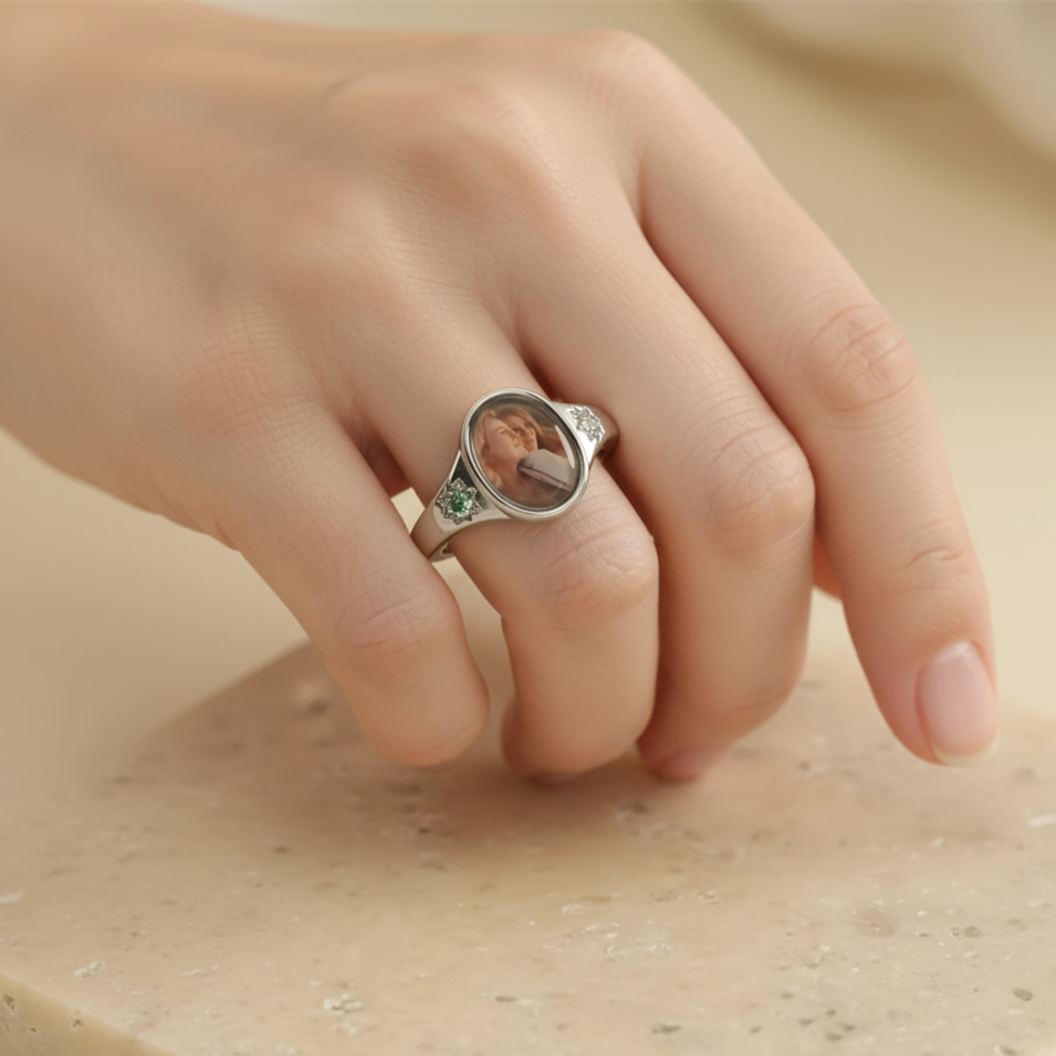 For Love-Photo Birthstone Custom Ring