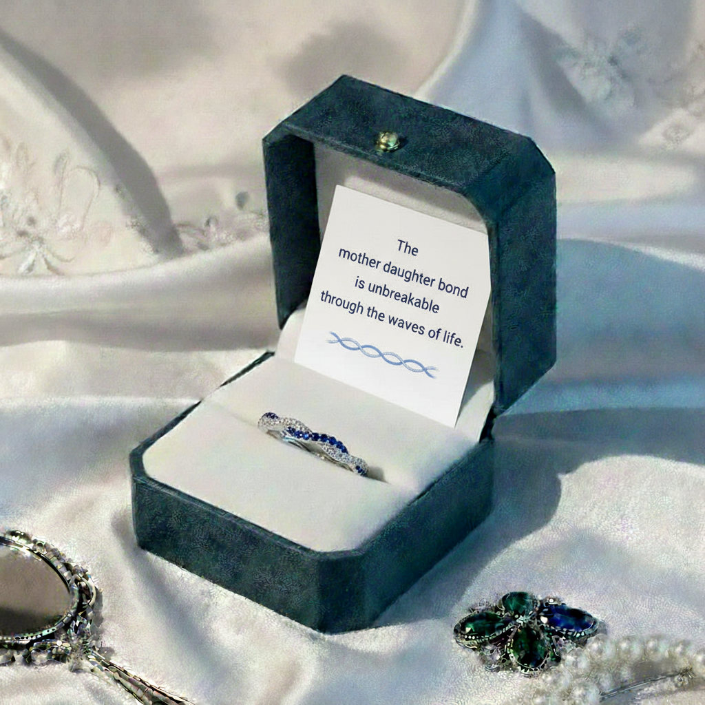 Mother & Daughter Double Birthstones Wave Ring