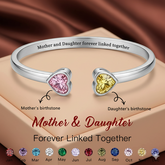 Mother&Daughter Double Heart Custom Birthstones Bracelet