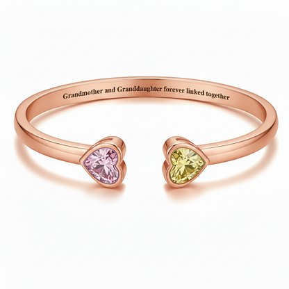 Grandmother&Granddaughter Double Heart Custom Birthstones Bracelet