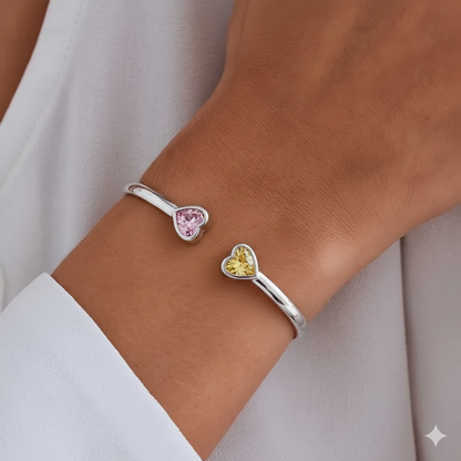 Grandmother&Granddaughter Double Heart Custom Birthstones Bracelet