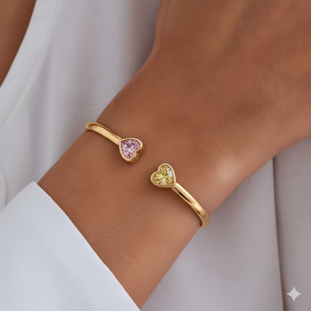Grandmother&Granddaughter Double Heart Custom Birthstones Bracelet