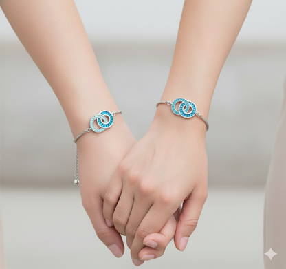 For Friend - Not Sisters By Blood But Sisters By Heart Birthstone Linking Circles Bracelet