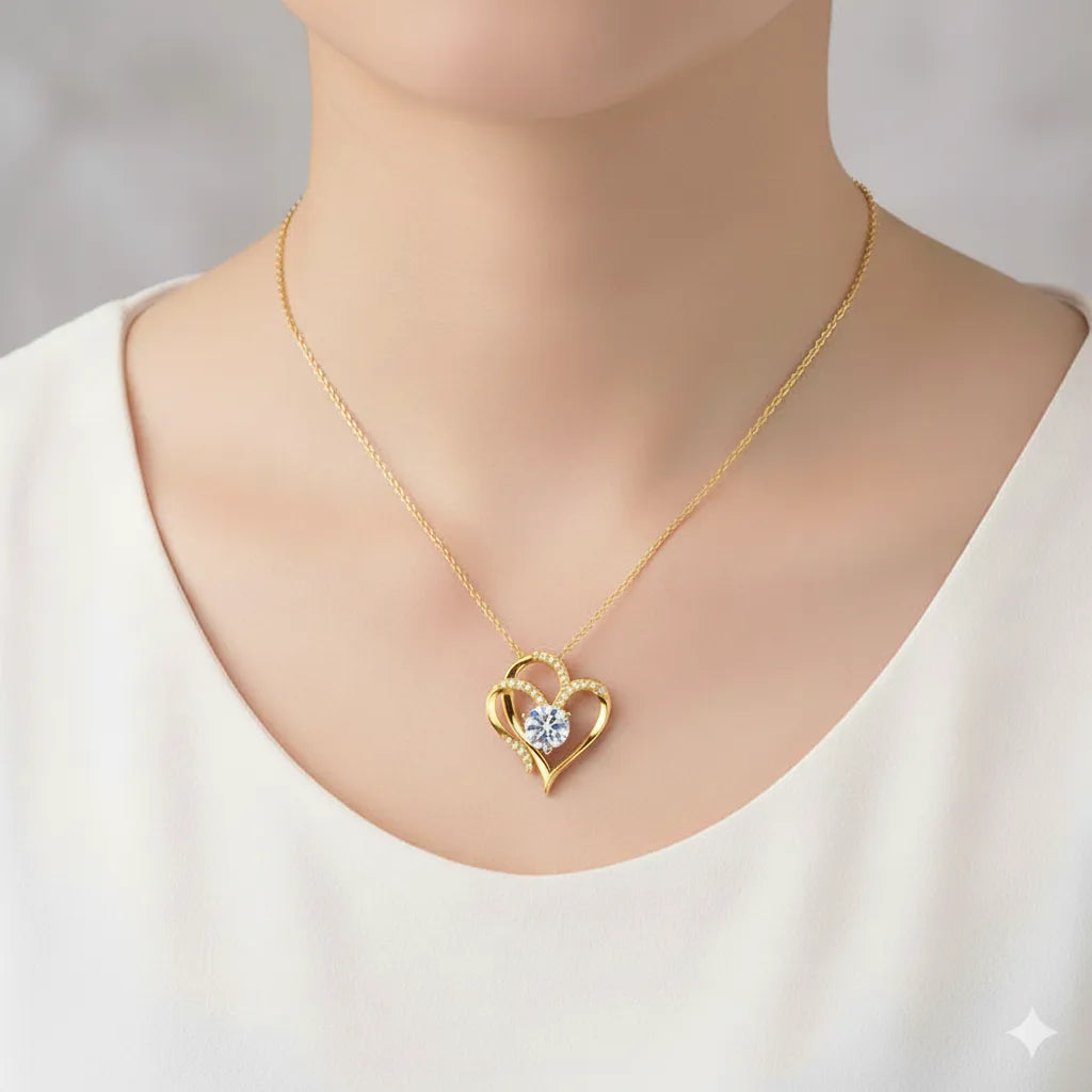 For Unbiological Daughter -I Always With You Double Heart Diamond Necklace