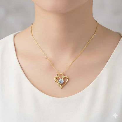 For Unbiological Daughter -I Always With You Double Heart Diamond Necklace