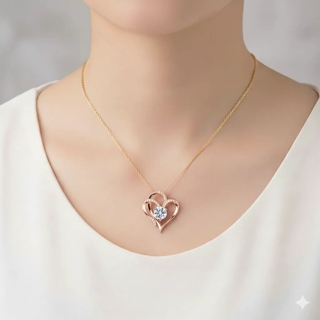 For Unbiological Daughter -I Always With You Double Heart Diamond Necklace