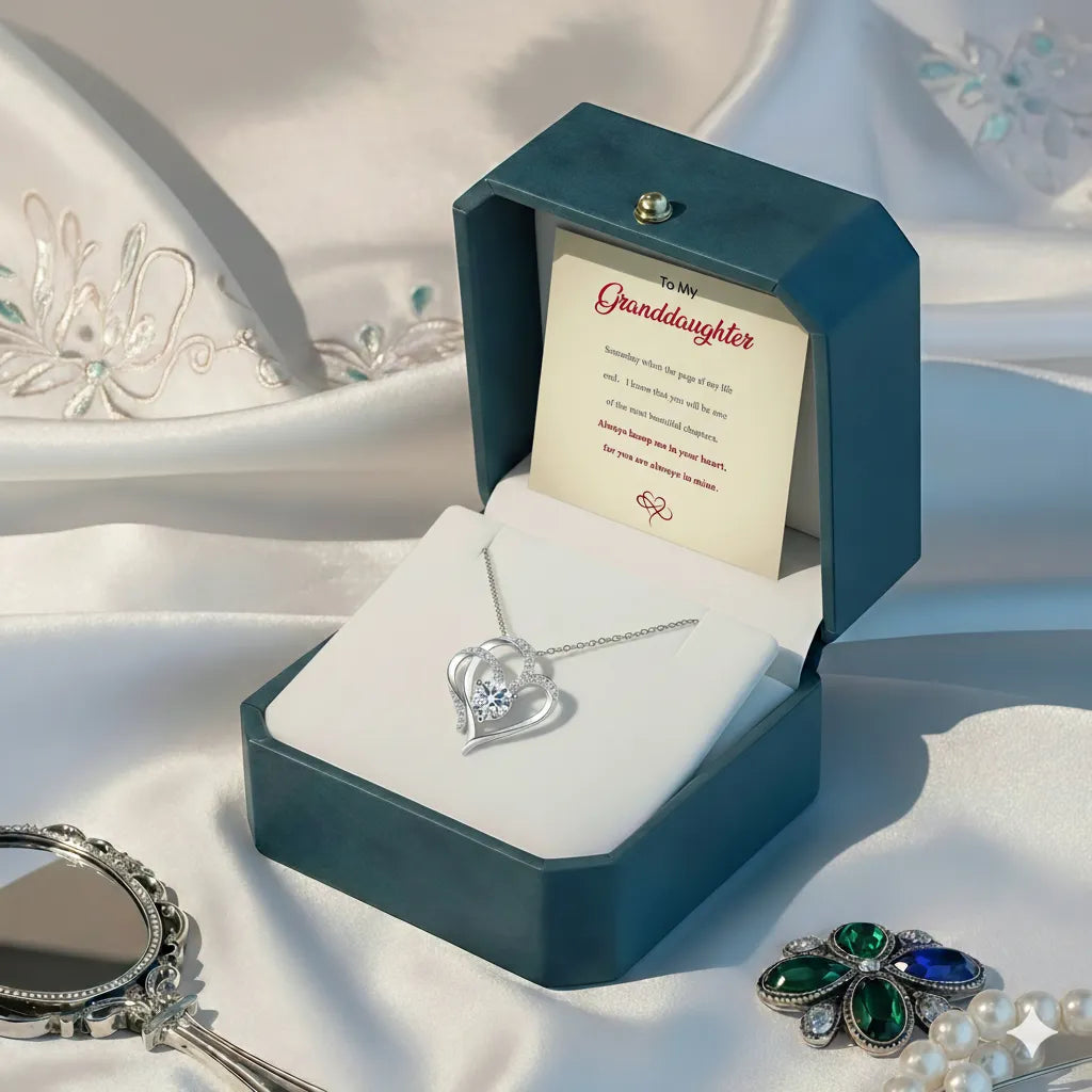 For Unbiological Daughter -I Always With You Double Heart Diamond Necklace