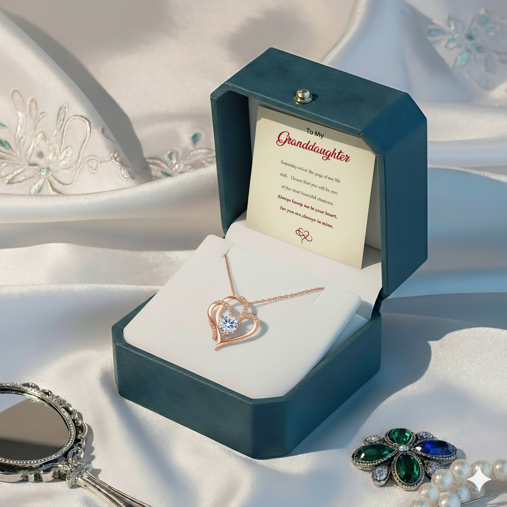 To My Granddaughter -I Always With You Double Heart Necklace
