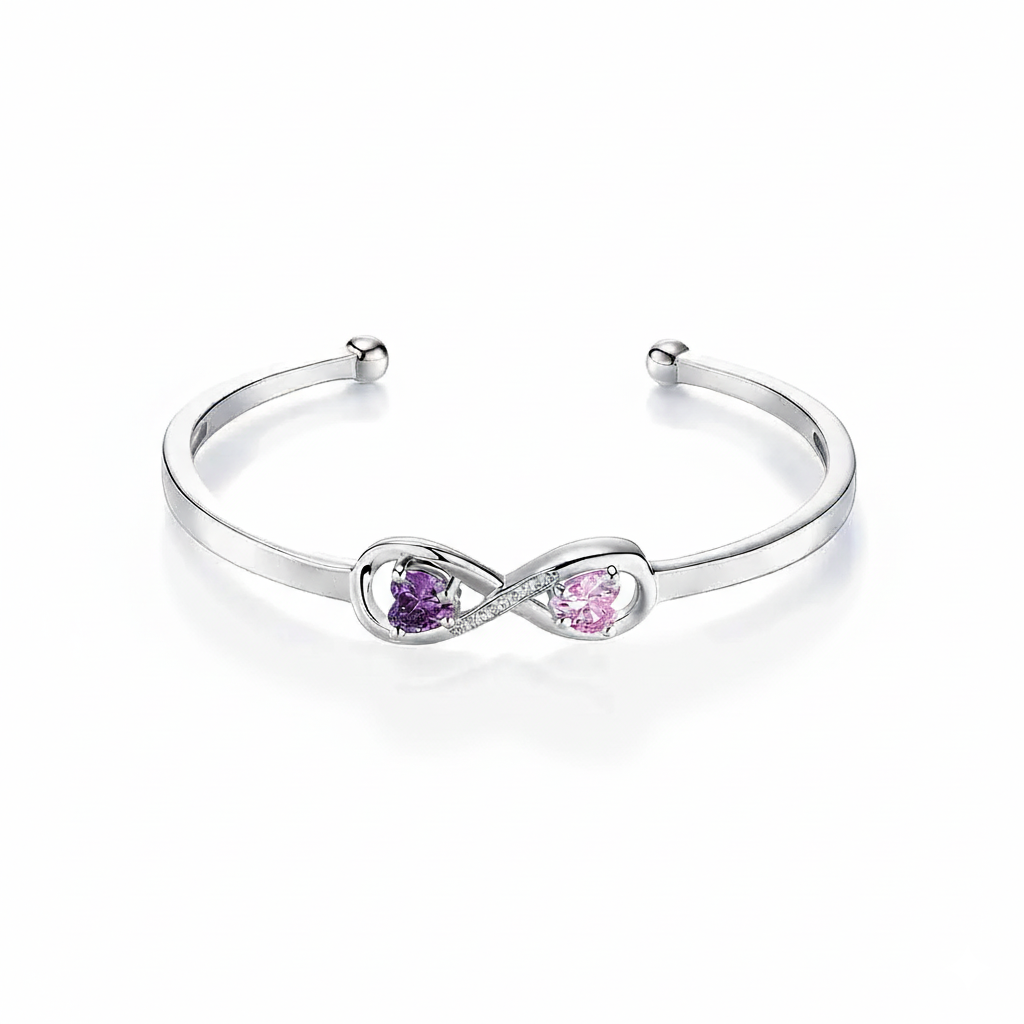 Mother&Daughter Double Heart Custom Birthstones Infinity  Bracelet