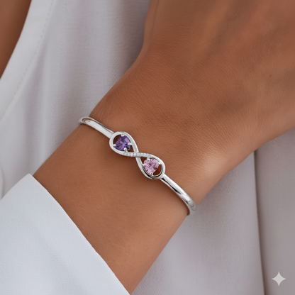 Mother&Daughter Double Heart Custom Birthstones Infinity  Bracelet