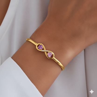 Mother&Daughter Double Heart Custom Birthstones Infinity  Bracelet