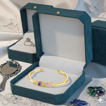 Personalized Infinity Double Heart Birthstones Cuff Bracelet with Engraved Name