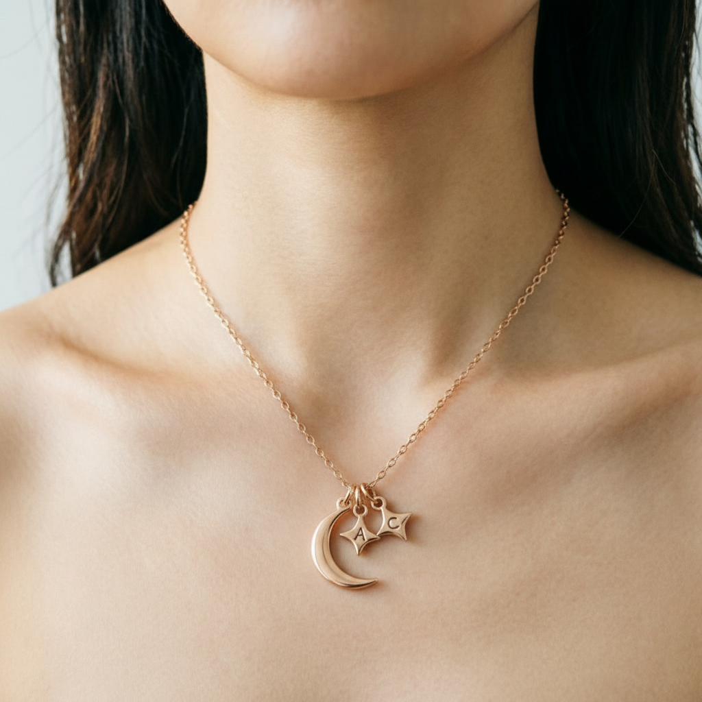 For Love- Custom Moon and Star Necklace