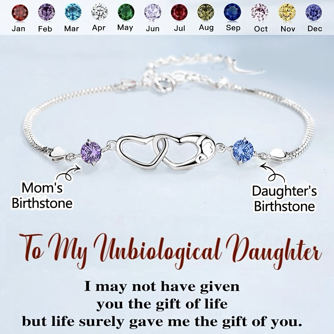 To My Unbiological Daughter - We Are Linked Together Custom Double Diamond & Heart Bracelet