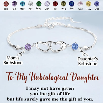 To My Unbiological Daughter - We Are Linked Together Custom Double Diamond & Heart Bracelet