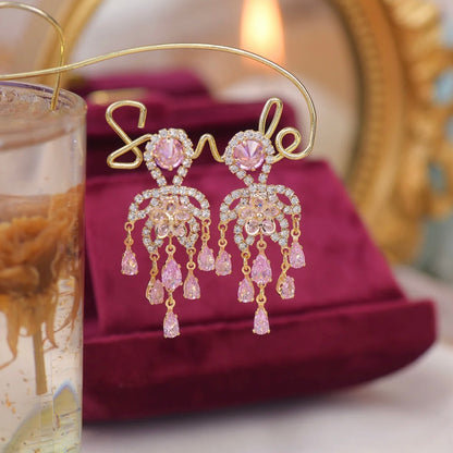 Hot Sale🎁Shiny Pink Tassel Earrings