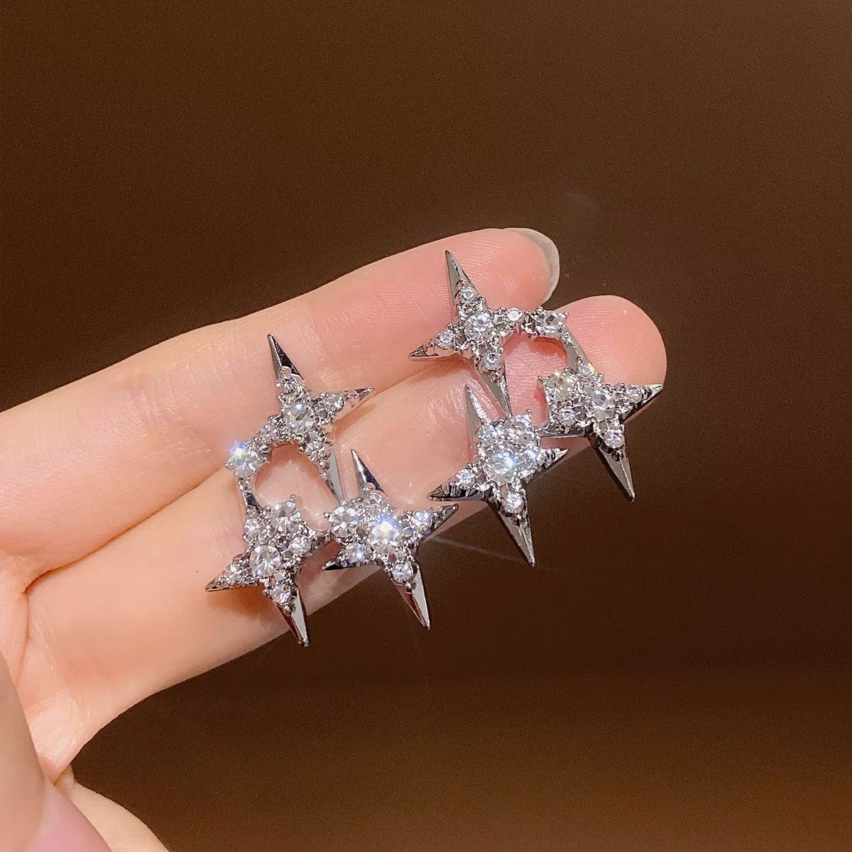 Hot Sale🎁Sparkling Star Silver Needle Stud Earrings