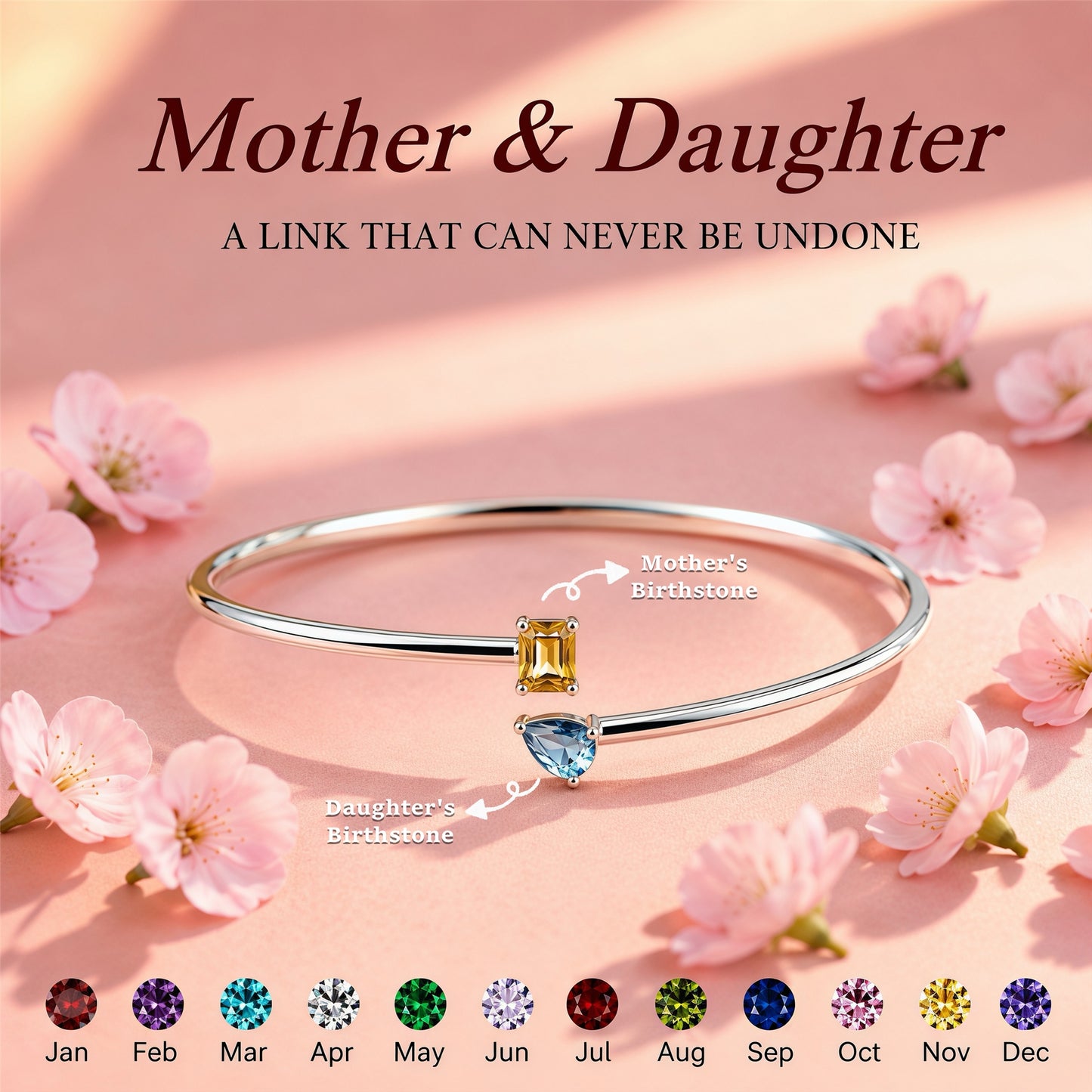MOTHER AND DAUGHTER CUSTOM DOUBLE BIRTHSTONE BRACELET