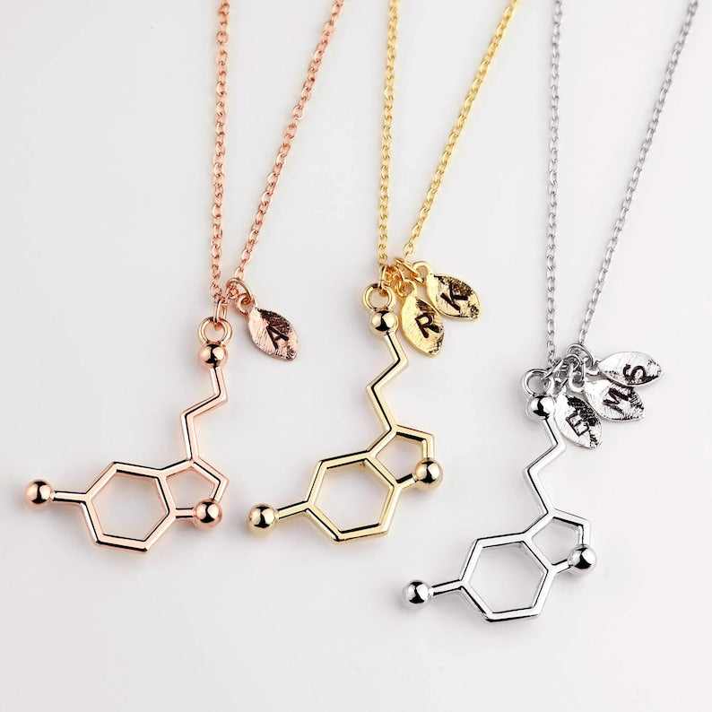 For Love - Personalized Initial Serotonin Molecule Necklace