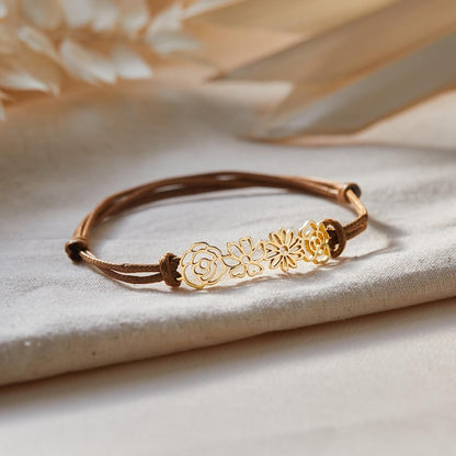 Custom 1-8 Birth Flowers Leather Bracelet