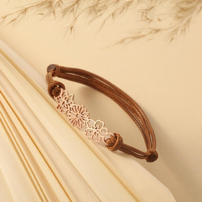 Multiple Birth Flowers Leather Bracelet