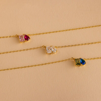 MOTHER AND DAUGHTER FOREVER LINKED TOGETHER CUSTOM BIRTHSTONES NECKLACE