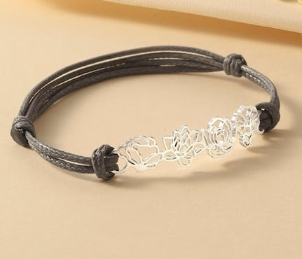 Custom 1-8 Birth Flowers Leather Bracelet