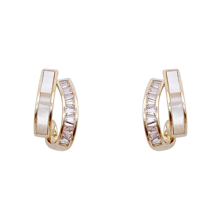 🌸French Style Zircon Shell Earrings