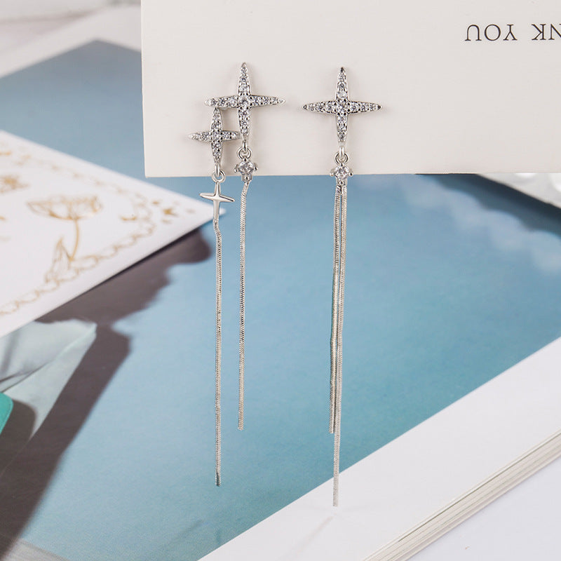 🌸Irregular Cross Star Zircon Tassel Earrings