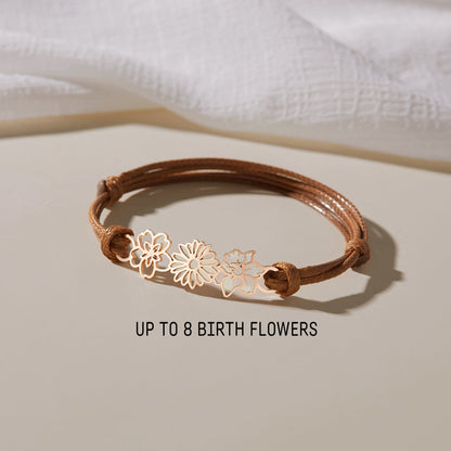 Multiple Birth Flowers Leather Bracelet