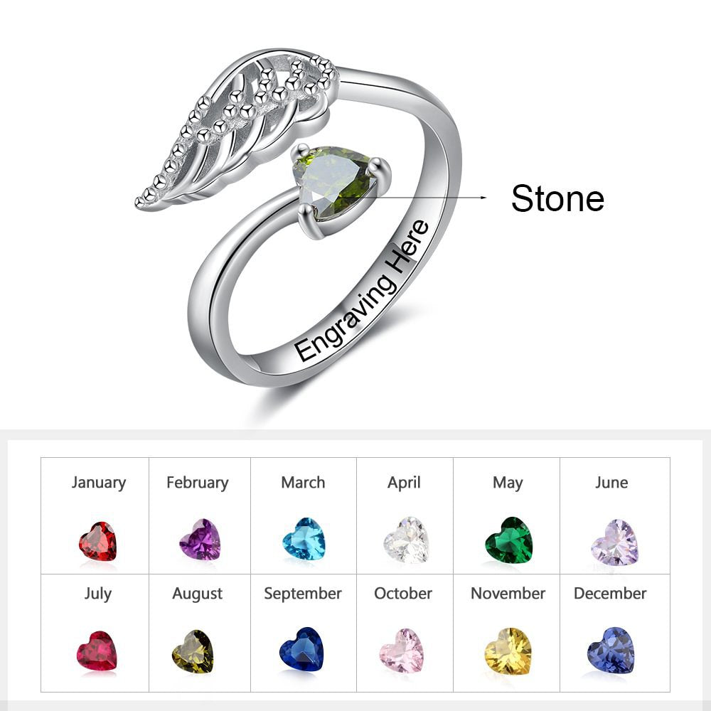 For Memorial - Customized Angel Wing by My Side Ring