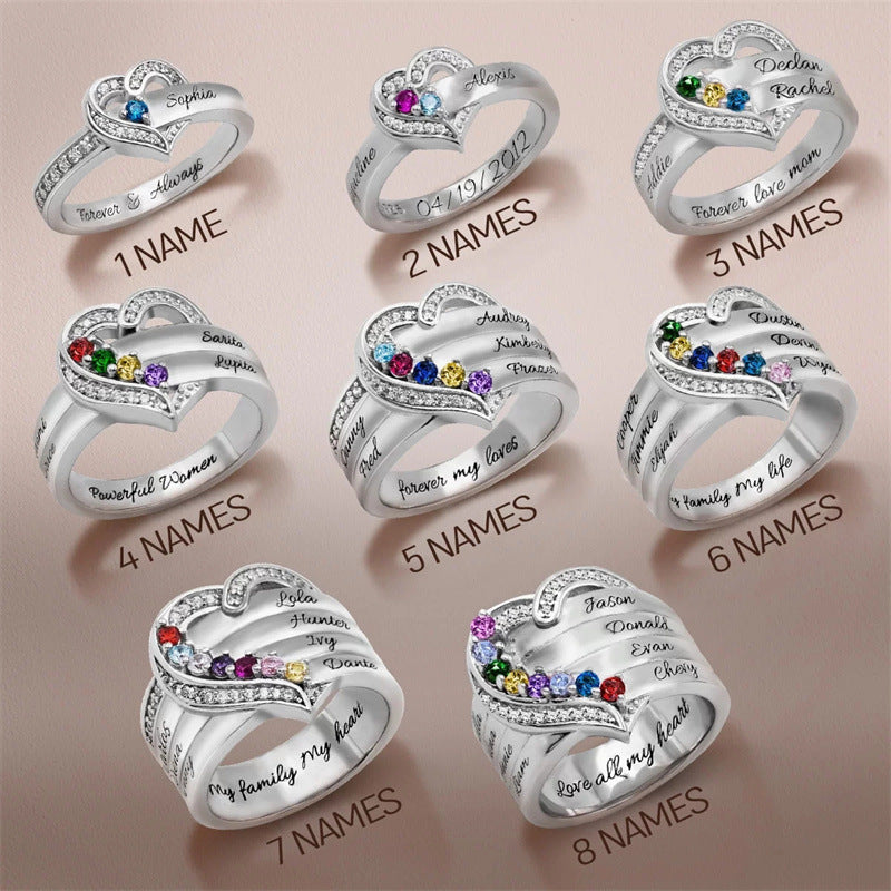 FOR LOVE - CUSTOM BIRTHSTONE & NAME HEART RING