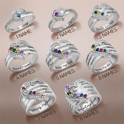 FOR LOVE - CUSTOM BIRTHSTONE & NAME HEART RING