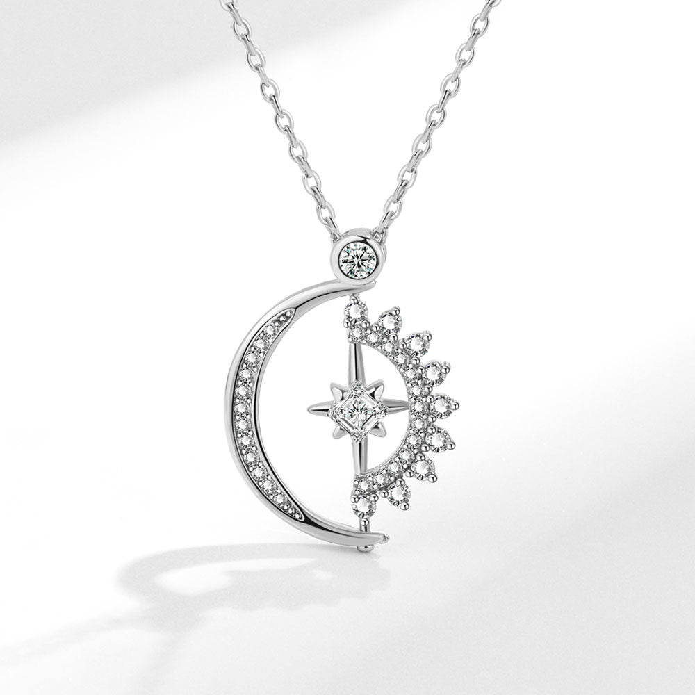 For Unbiological Daughter - S925 Hearts Are Linked Moon And Star Necklace