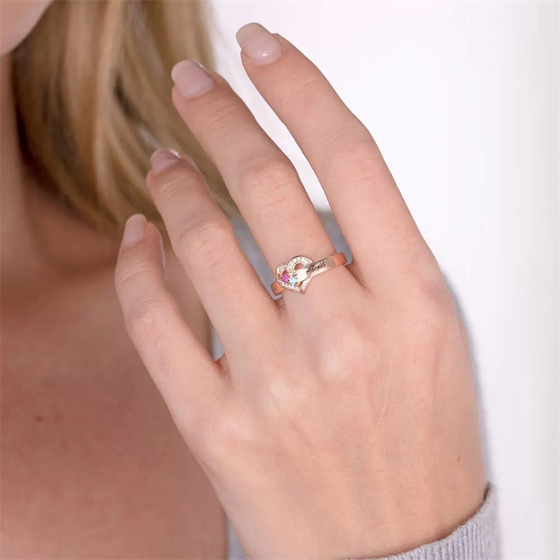FOR LOVE - CUSTOM BIRTHSTONE & NAME HEART RING