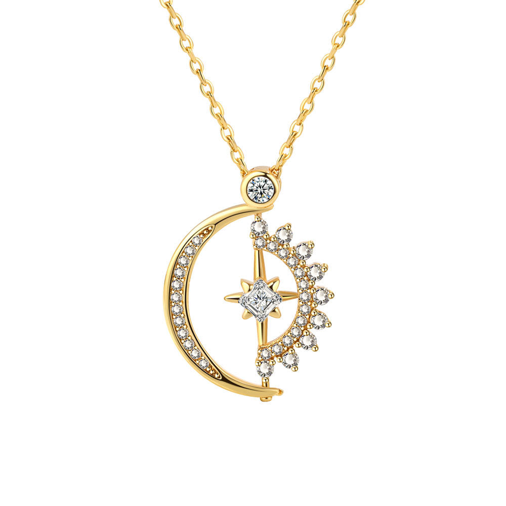 For Unbiological Daughter - S925 Hearts Are Linked Moon And Star Necklace