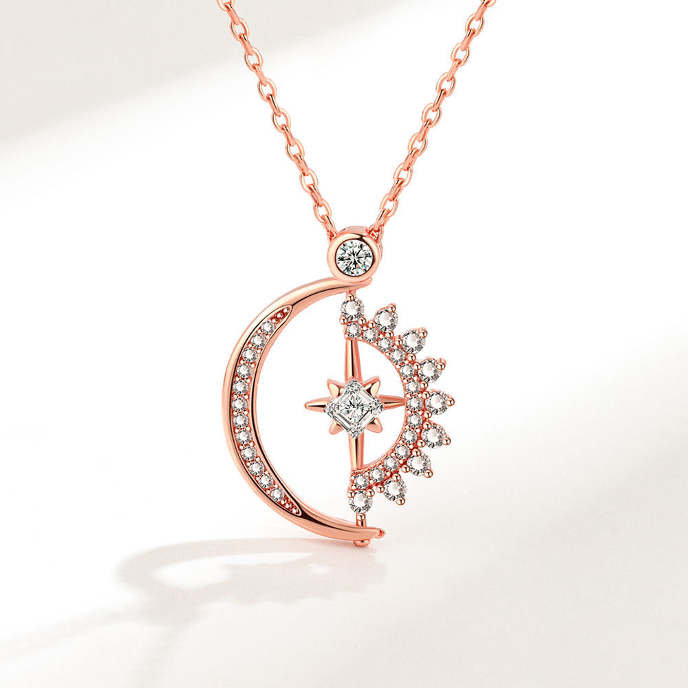 For Unbiological Daughter - S925 Hearts Are Linked Moon And Star Necklace